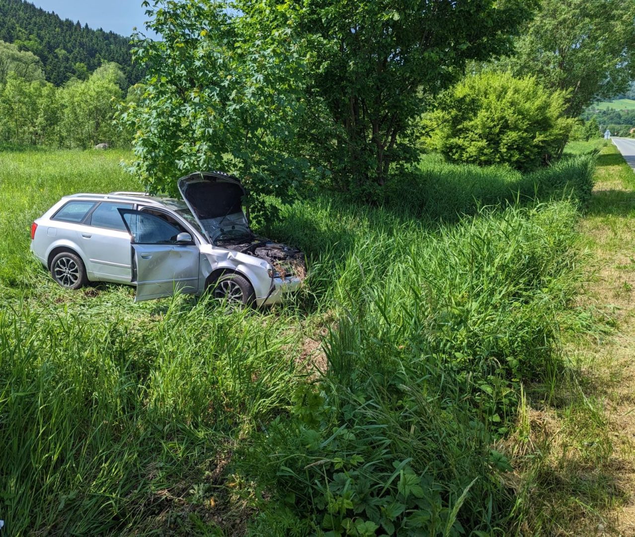 Łososina Dolna samochód wypadł z drogi