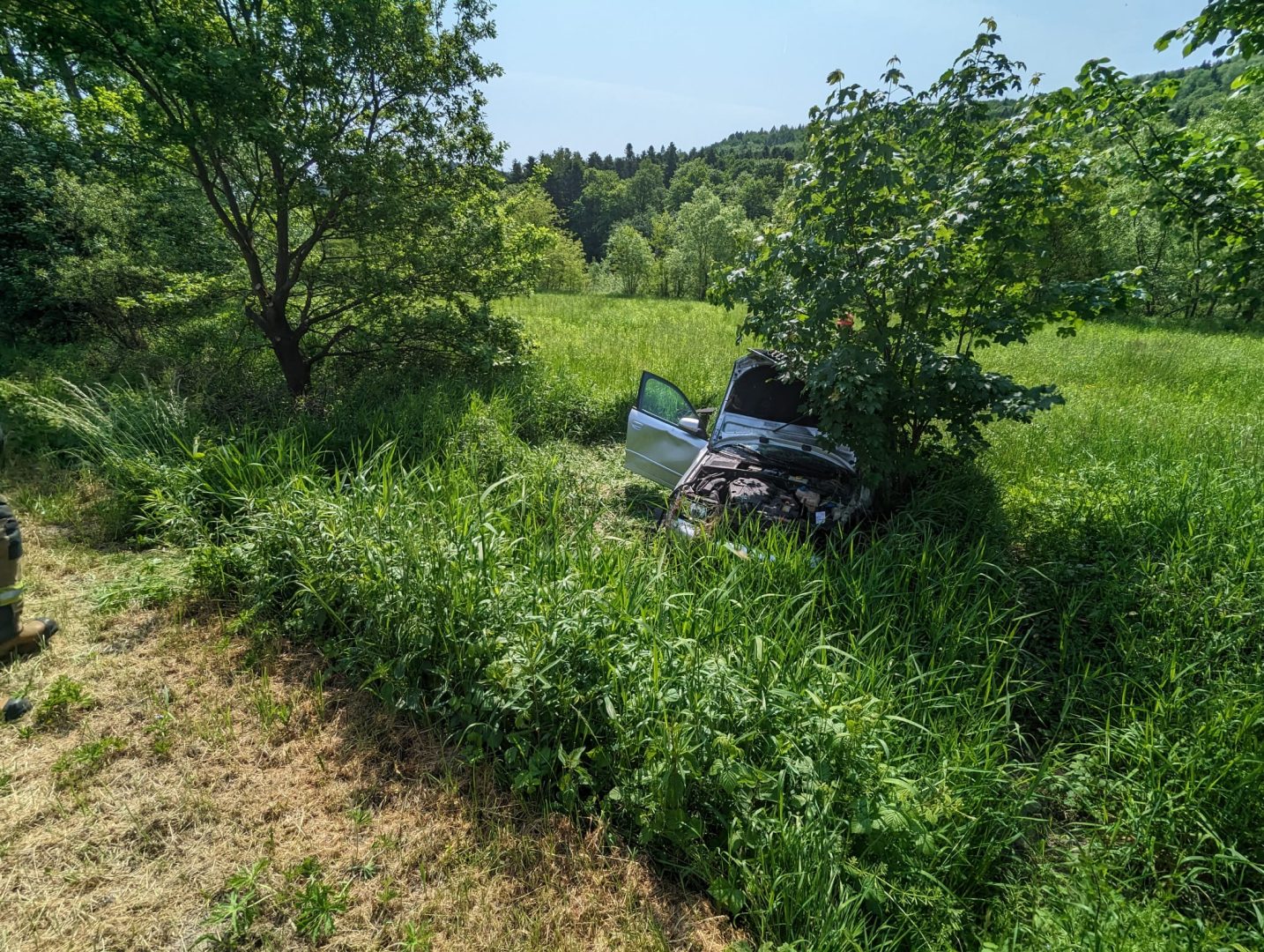Łososina Dolna samochód wypadł z drogi