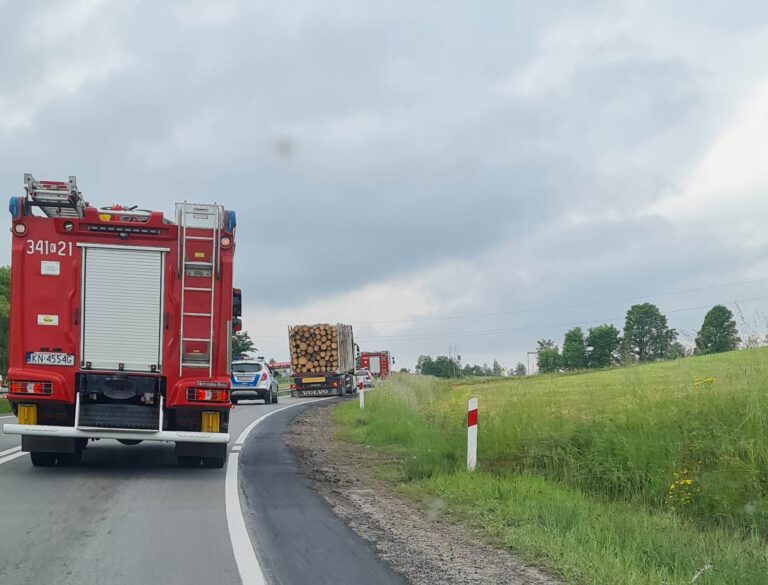 Akcja strażaków na DK28. W samochodzie ciężarowym zapaliła się opona