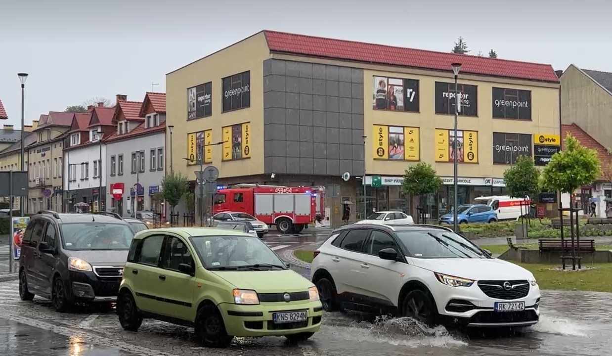 Limanowa, rynek, ulewa