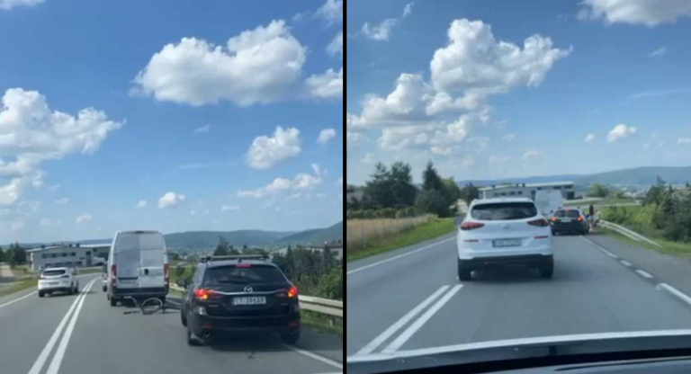 Tęgoborze / Bilsko. Zderzenie rowerzysty z samochodem. Na miejscu służby [ZDJĘCIA]