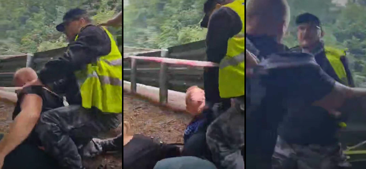 zadyma na trasie kibic bije się z ochroną limanowa, nowy sącz, wyścig górski, video,