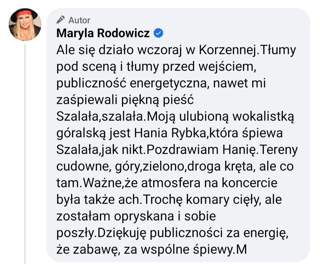 Maryla Rodowicz w Korzennej