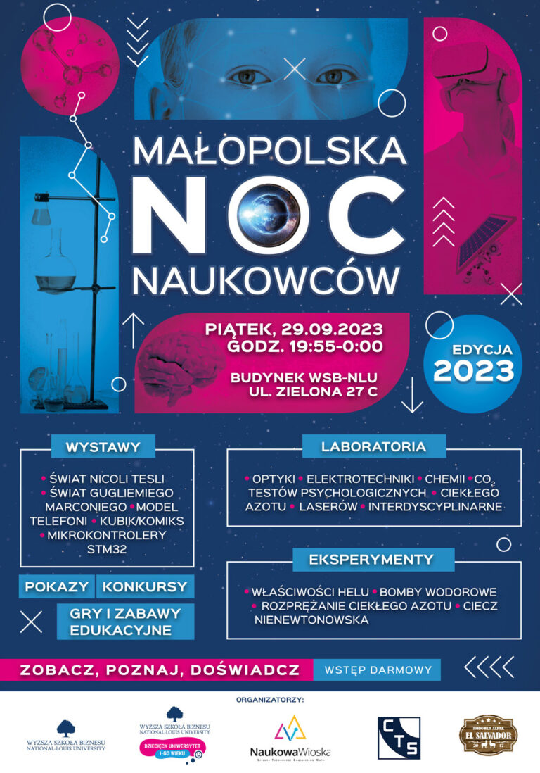 Już wkrótce 17 edycja Małopolskiej Nocy Naukowców w Wyższej Szkole Biznesu – National Louis University w Nowym Sączu!