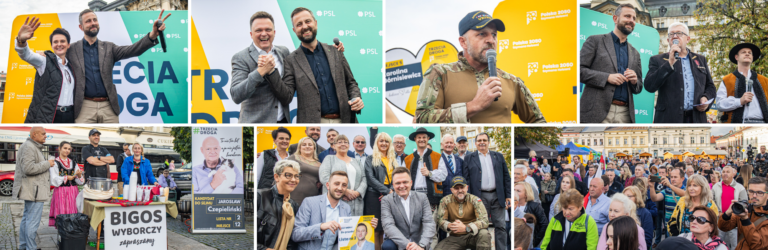 Hołownia, Kosiniak – Kamysz i serce Trzeciej Drogi w Nowym Sączu [dźwięk, FOTORELACJA]