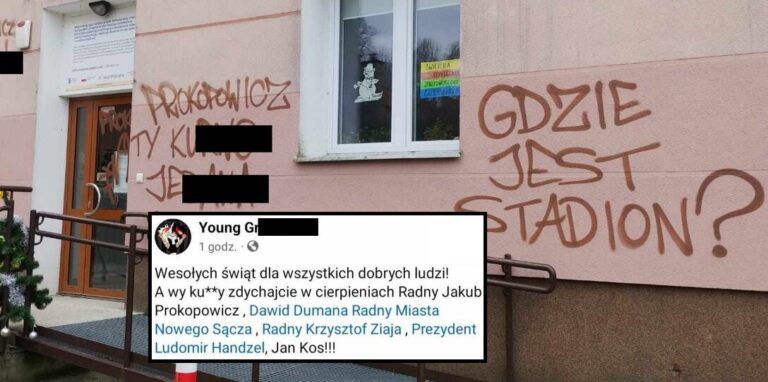 Nowy Sącz. Życzenia śmierci, zniszczona elewacja. Na celowniku jeden z radnych [ZDJĘCIA]