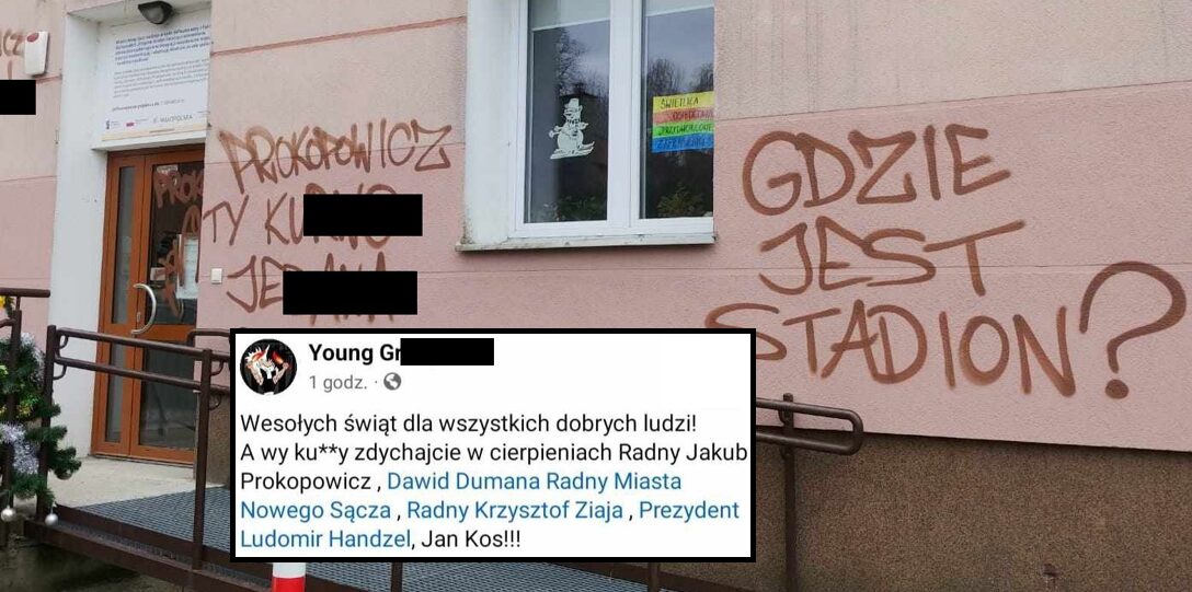 Nowy Sącz, zniszczenia elewacji, świetlica Przydworcowe