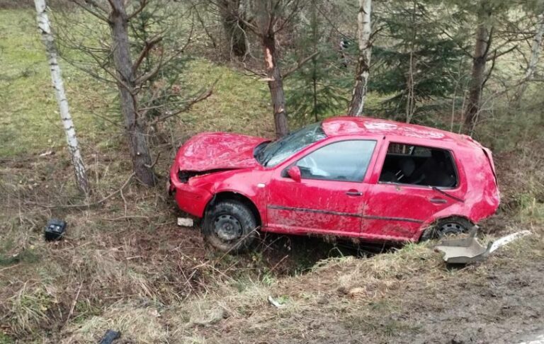 Korzenna. Samochód wypadł z drogi powiatowej. Trwają działania