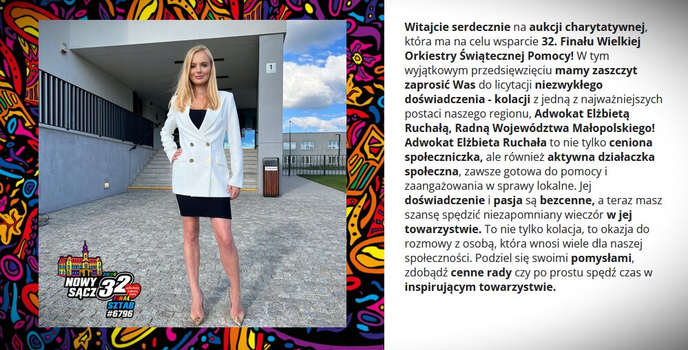 Elżbieta Ruchała, WOŚP, Nowy Sącz, licytacja