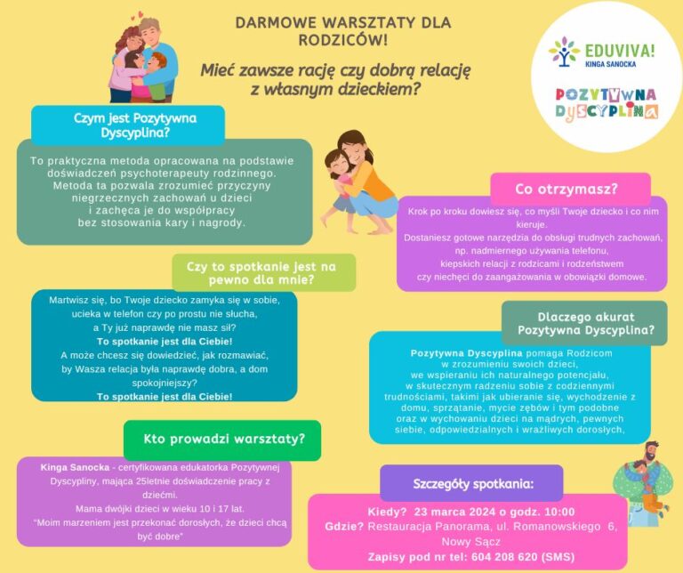 Zapraszam Cię, Mamo i Tato na darmowe warsztaty z Pozytywnej Dyscypliny
