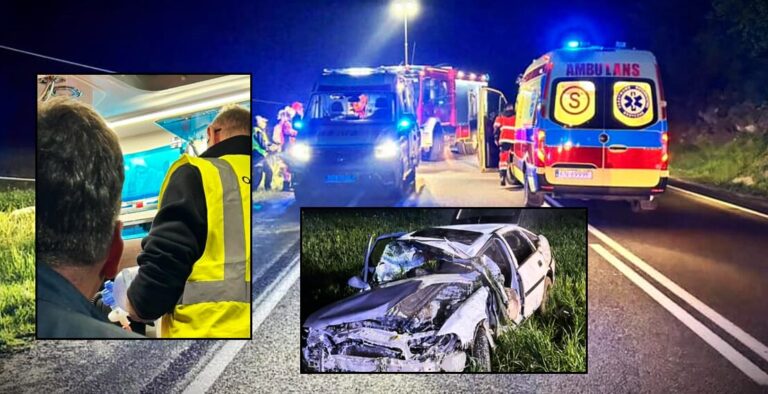 Poważny wypadek na trasie Nowy Sącz – Czchów. Na miejscu LPR. Dwie osoby walczą o życie