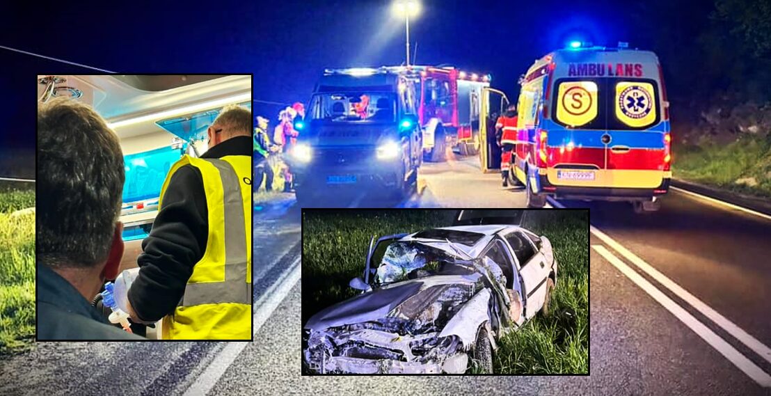 Witowice Górne, wypadek, dwie osoby poszkodowane, LPR, karetka, policja, droga krajowa nr 87 zablokowana