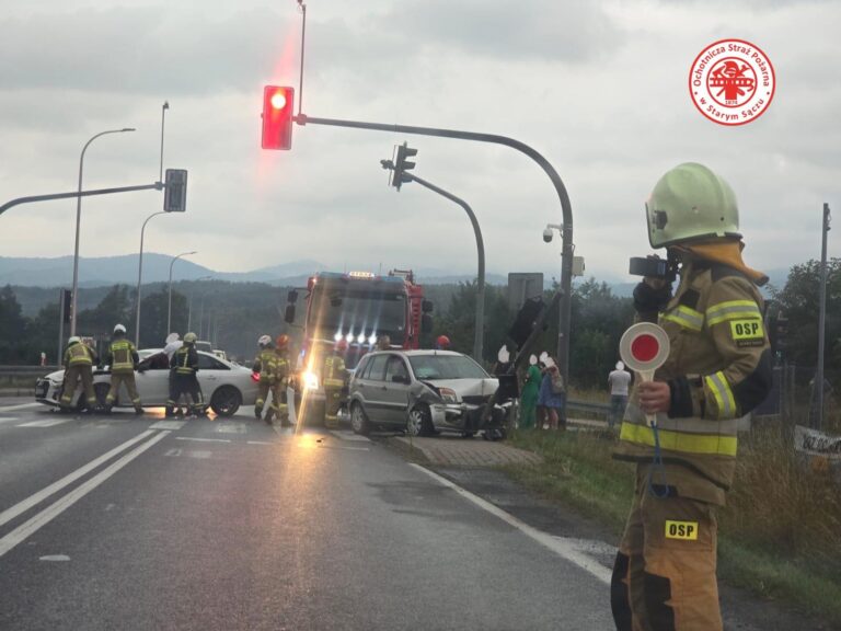 Kolizja na DK87 w Starym Sączu. Oberwała sygnalizacja