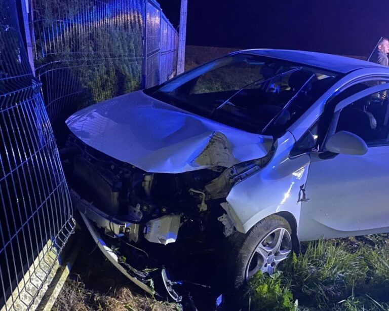 Opel zatrzymał się na ogrodzeniu. Jedna osoba zabrana do szpitala