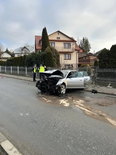 Siołkowa, samochód uderzył w ogrodzenie