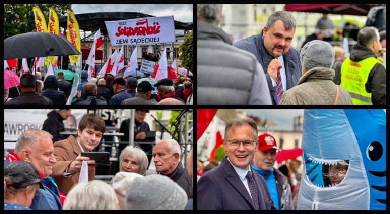 Manifestowali poparcie dla Karola Nawrockiego. Syn kandydata gościł w Nowym Sączu [ZDJĘCIA]