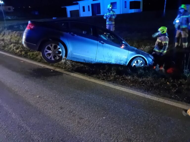 Działania w gminie Korzenna. Samochód wypadł z drogi