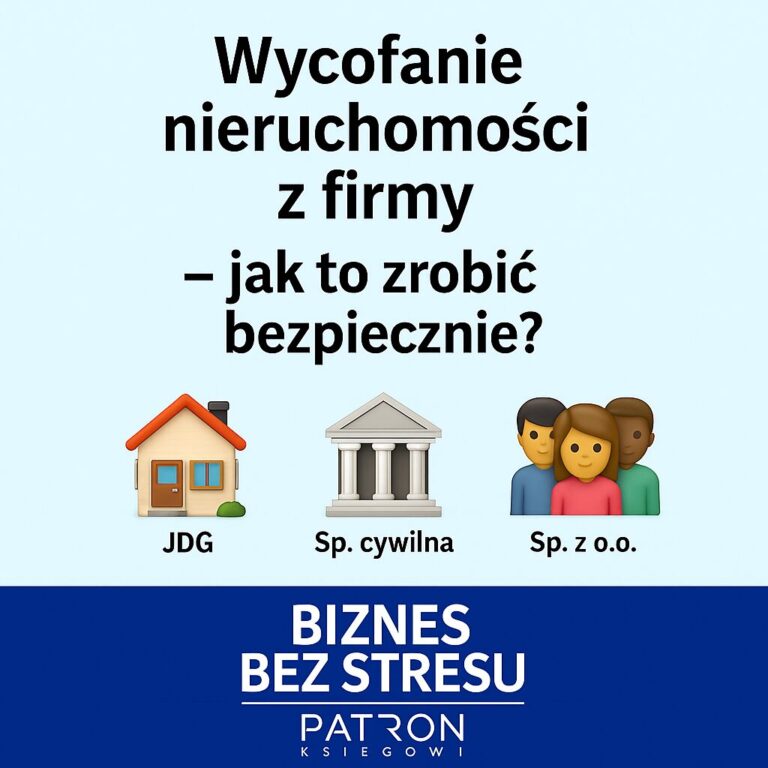 Jak bezpiecznie wycofać nieruchomość z firmy – JDG, spółka cywilna i spółka z o.o. (krótki poradnik)