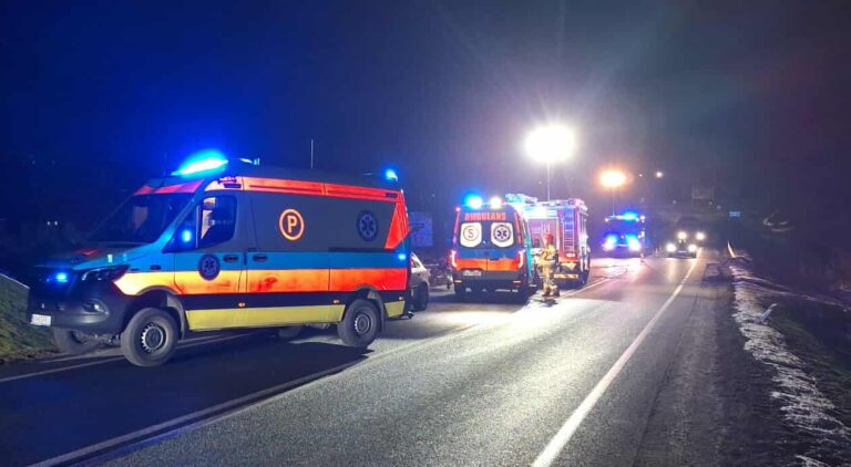 Dachowanie na DK75. Nocna akcja służb ratunkowych