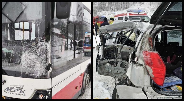 Wójt ruszył na pomoc po zderzeniu autobusu z osobówką [ZDJĘCIA]