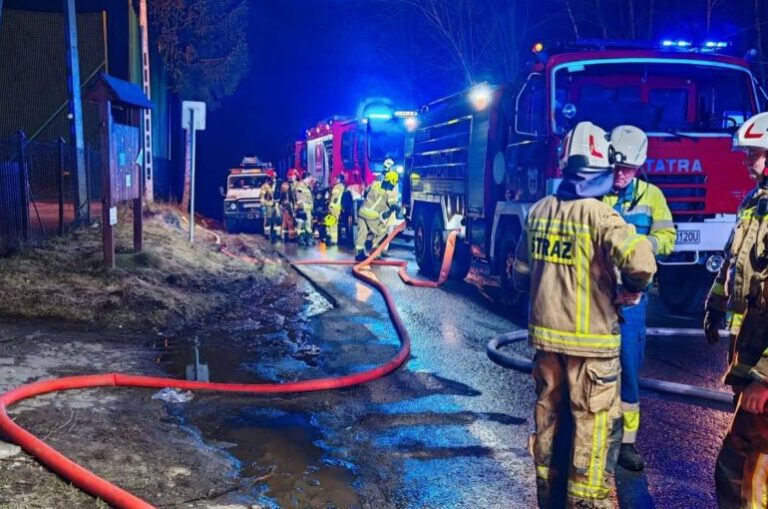 Pożar warsztatu samochodowego. W akcji kilka zastępów strażackich