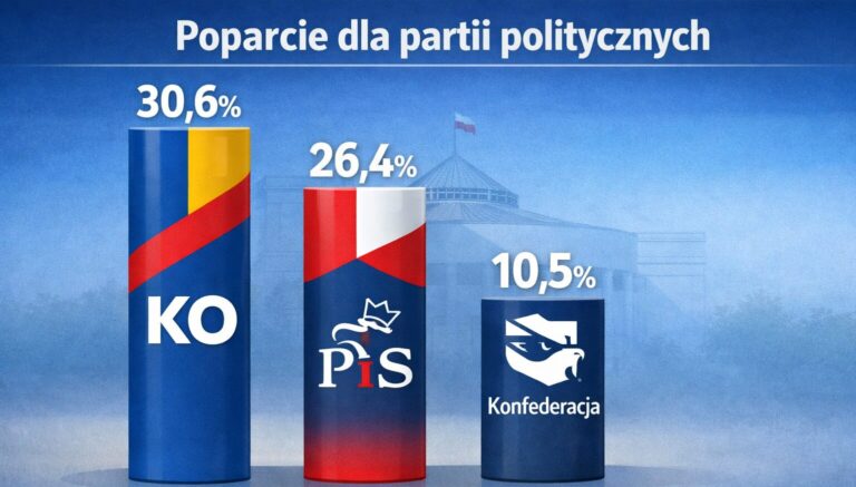 Sondaż: KO – 30,6 proc.; PiS – 26,4 proc.; Konfederacja – 10,5 proc.