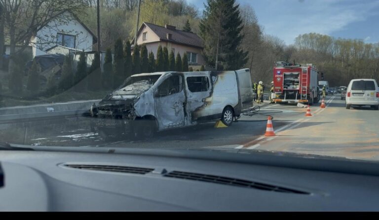 Pożar samochodu na DK75 w Tęgoborzy. Utrudnienia na Juście