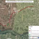 Satellite map of the Nowy Sącz area showing the DP1583 K western bypass in red, with color‑coded roads (green K28, blue W969) and a legend.