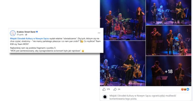 Pieniądze zapłacone, sumienie czyste? Oświadczenie MOK w sprawie koncertu Kraków Street Band omija sedno problemu