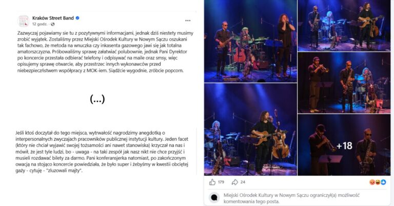 „Zluzujcie majty”. Kraków Street Band zarzuca Miejskiemu Ośrodkowi Kultury nieczystą grę