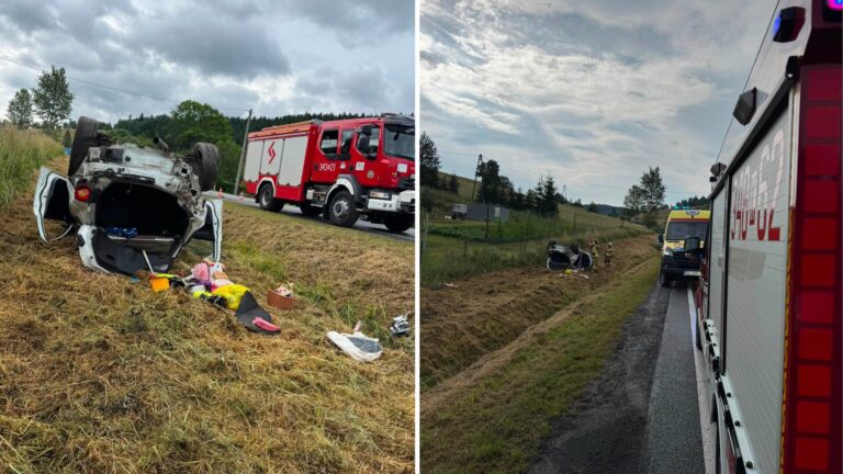 To nie był spokojny wtorek na drogach. Dachowanie na DK75 w Nowej Wsi